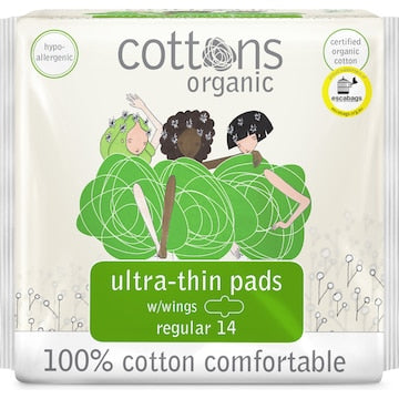 Cottons Organic Ultra Thin Pads Regular With Wings 14 pack