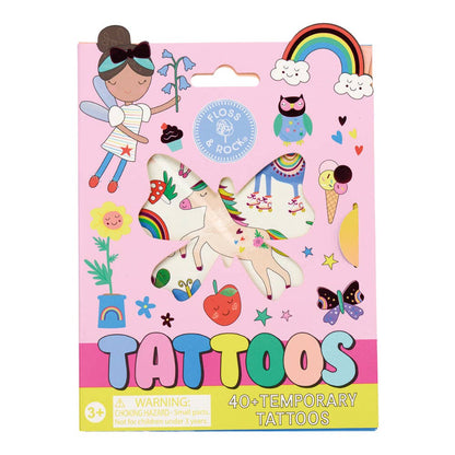 Floss & Rock Temporary Tattoos Rainbow Fairy 2 Sheets over 40 tattoos Art and craft for kid Fairy Unicorn and Castle Theme 3yrs+