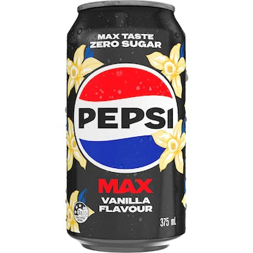 Pepsi Max No Sugar Cola Vanilla Soft Drink Cans Multipack 375mL x 10 pack