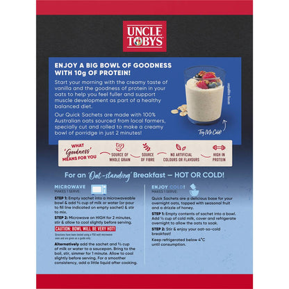 Uncle Tobys Big Bowl Quick Oats Protein Vanilla Porridge 368g x 8 pack