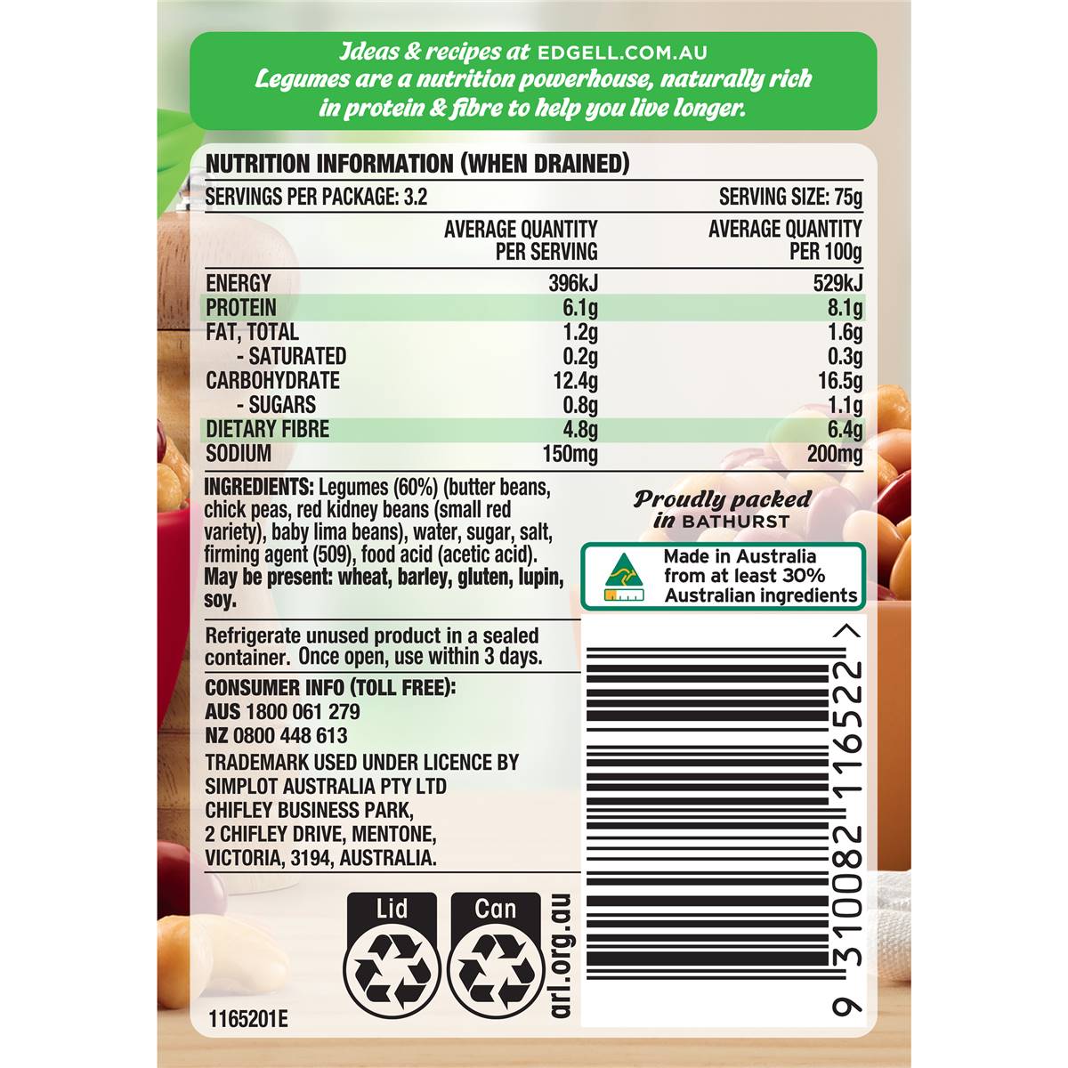 Edgell Four Bean Mix Picked & Soaked Canned Legumes 400g