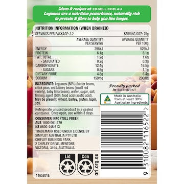 Edgell Four Bean Mix Picked & Soaked Canned Legumes 400g