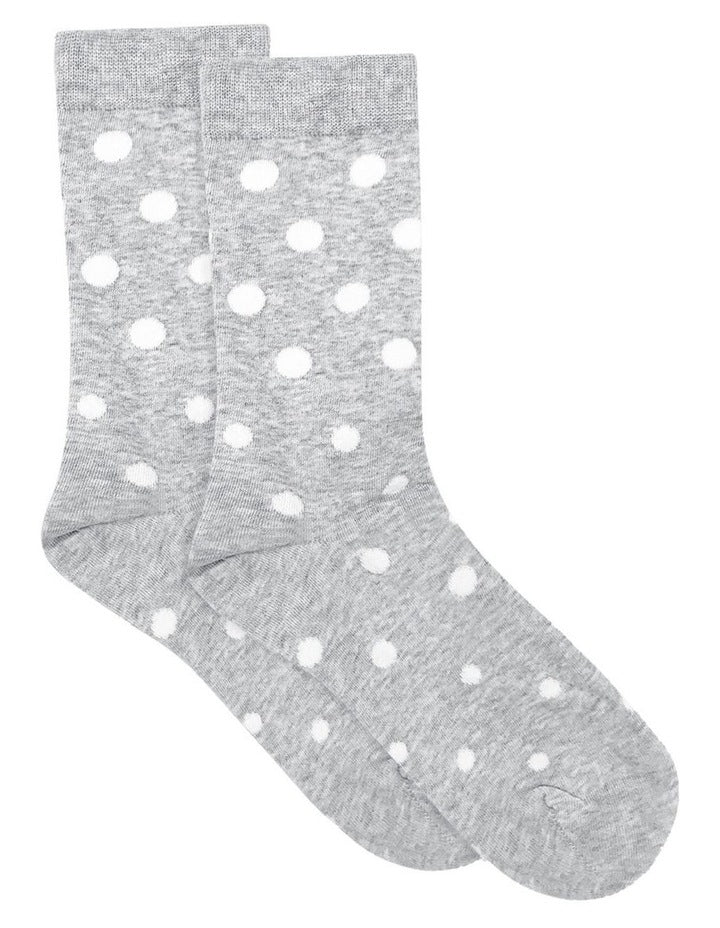 Gigi Cotton Rich Spot Crew Length Socks in Grey Marle/Creme