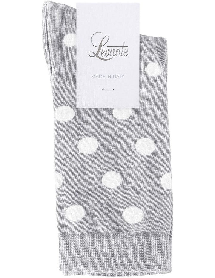 Gigi Cotton Rich Spot Crew Length Socks in Grey Marle/Creme