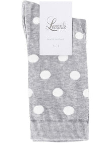 Gigi Cotton Rich Spot Crew Length Socks in Grey Marle/Creme