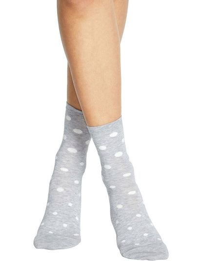 Gigi Cotton Rich Spot Crew Length Socks in Grey Marle/Creme