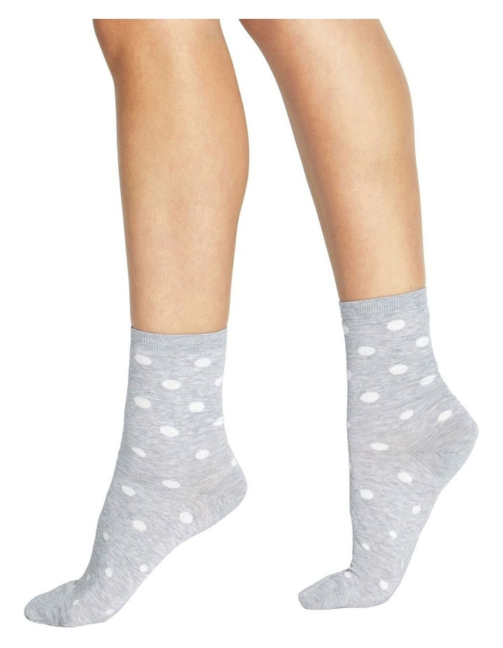 Gigi Cotton Rich Spot Crew Length Socks in Grey Marle/Creme