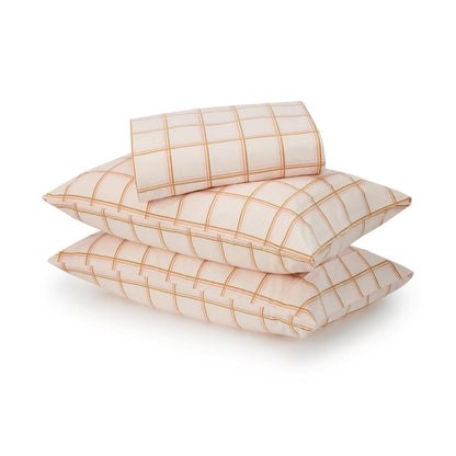 Flannelette Cotton Check Sheet Set - King Bed, Pink