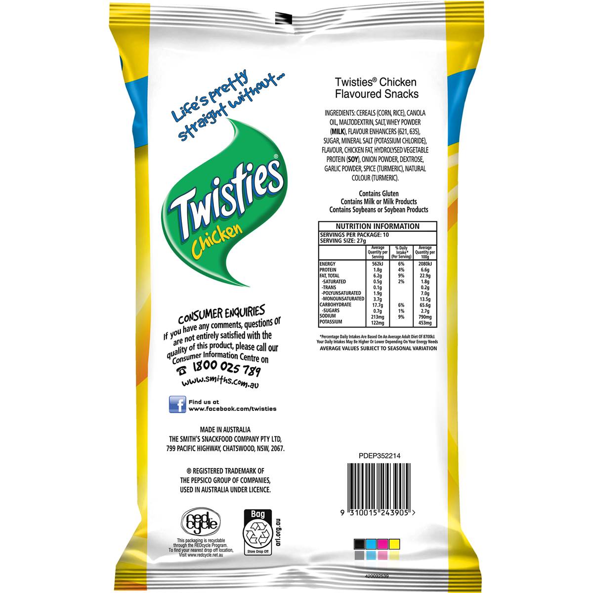 Twisties Snacks Party Bag Share Pack Chicken Cheese 270g