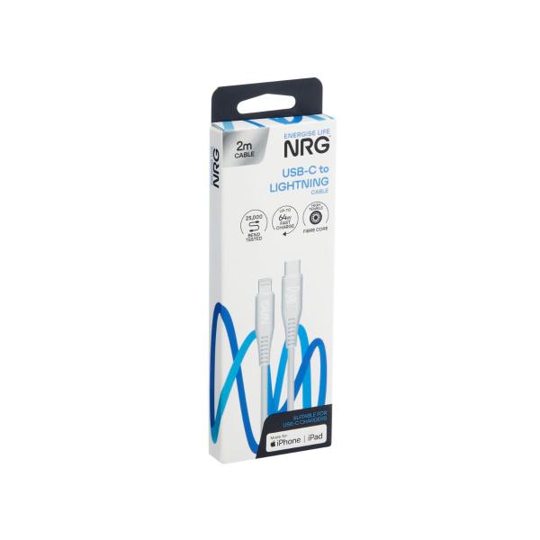 NRG 2M USB-C TO LIGHTNING CABLE WHITE