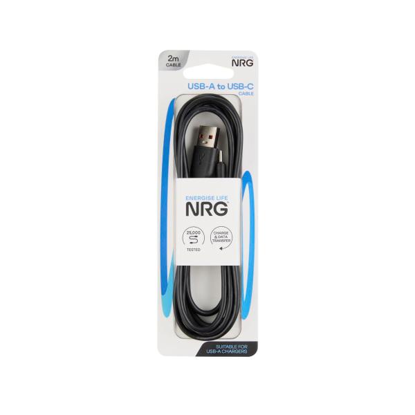 NRG 2M USB-A TO USB-C CABLE BLACK