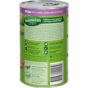 Nature's Gift Adult Wet Dog Food Loaf Lamb Recipe With Vegetables & Pasta 700g