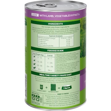 Nature's Gift Adult Wet Dog Food Loaf Lamb Recipe With Vegetables & Pasta 700g