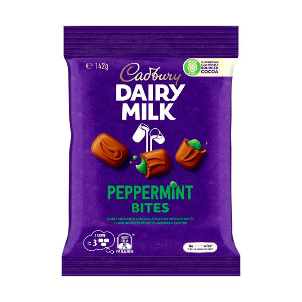 CADBURY DAIRY MILK PEPPERMINT CHOCOLATE BITES 142G