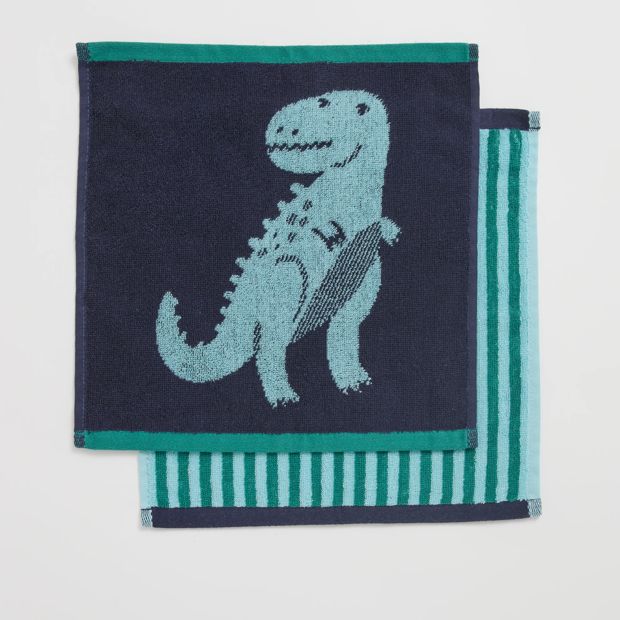 Kids Dino Australian Cotton 2 Pack Face Washer - Peacoat