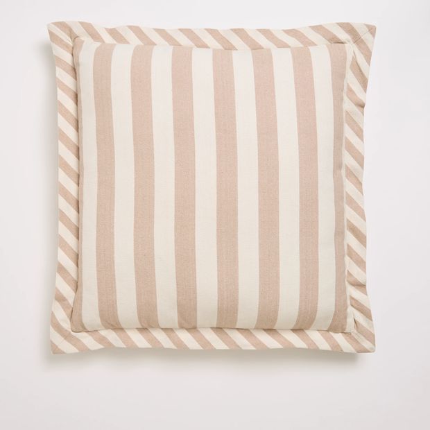 Dakota Stripe Cotton Cushion - Taupe