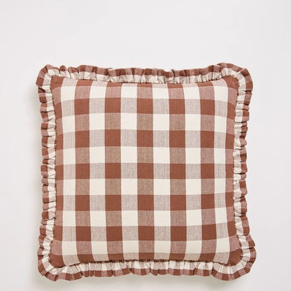 Dakota Gingham Cotton Cushion - Tiramisu
