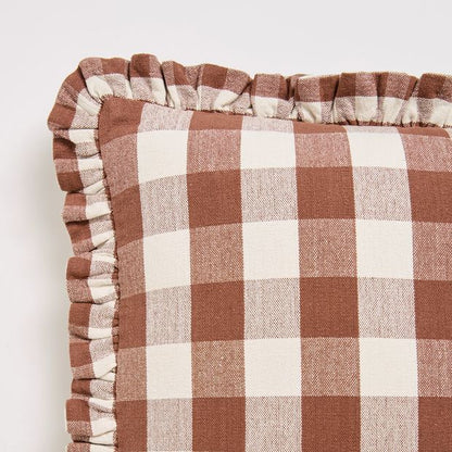 Dakota Gingham Cotton Cushion - Tiramisu