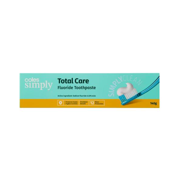 COLES SIMPLY TOTAL CARE FLUORIDE TOOTHPASTE 140 GRAM
