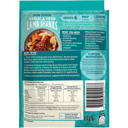 McCormick Slow Cooker Garlic & Herb Lamb Shanks Recipe Base 40g