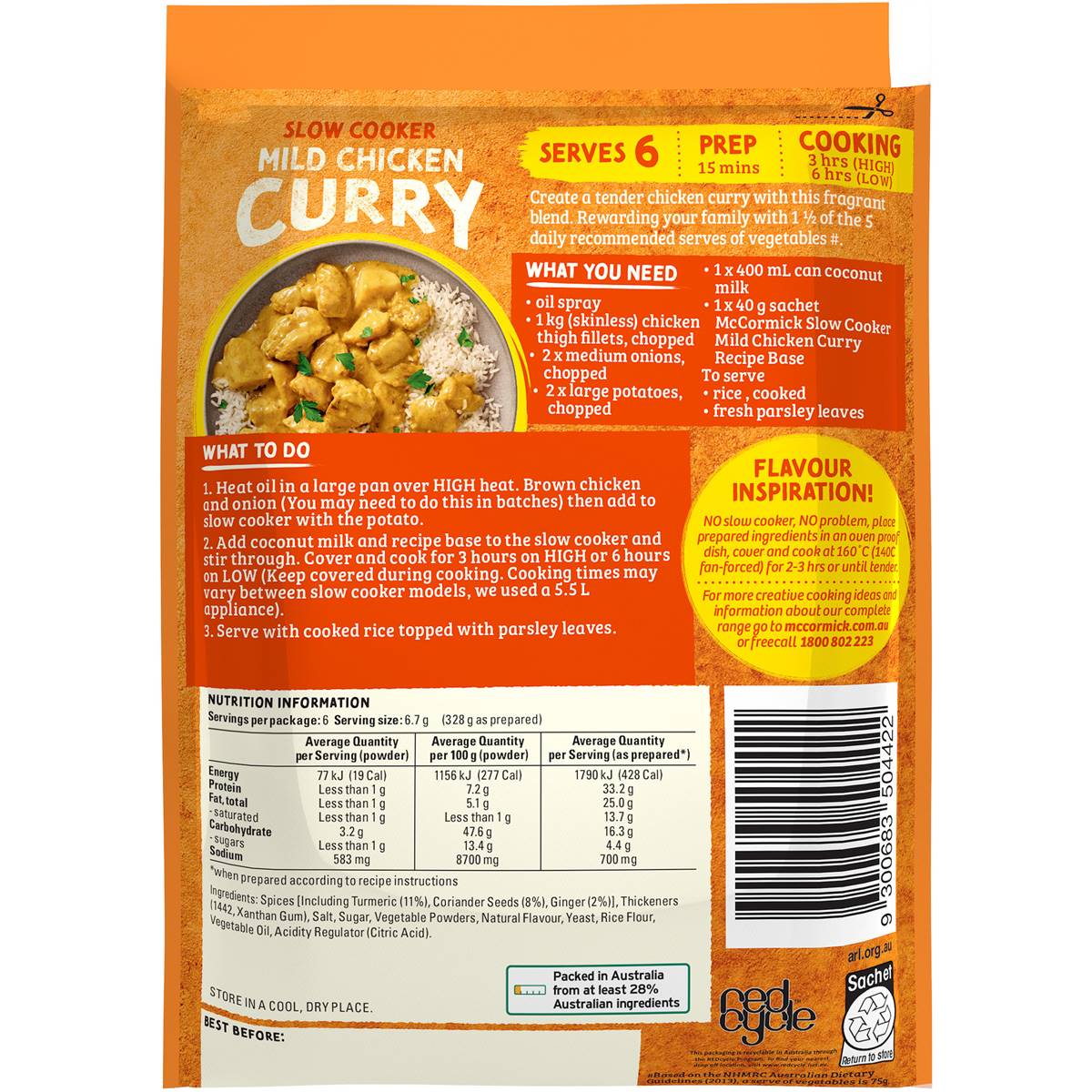 McCormick Slow Cooker Mild Chicken Curry Recipe Base 40g
