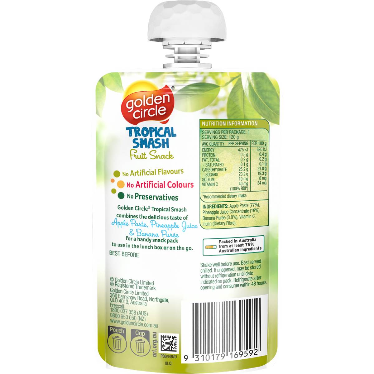 Golden Circle Blended Fruit Puree Tropical Smash Lunch Box Pouch 120g