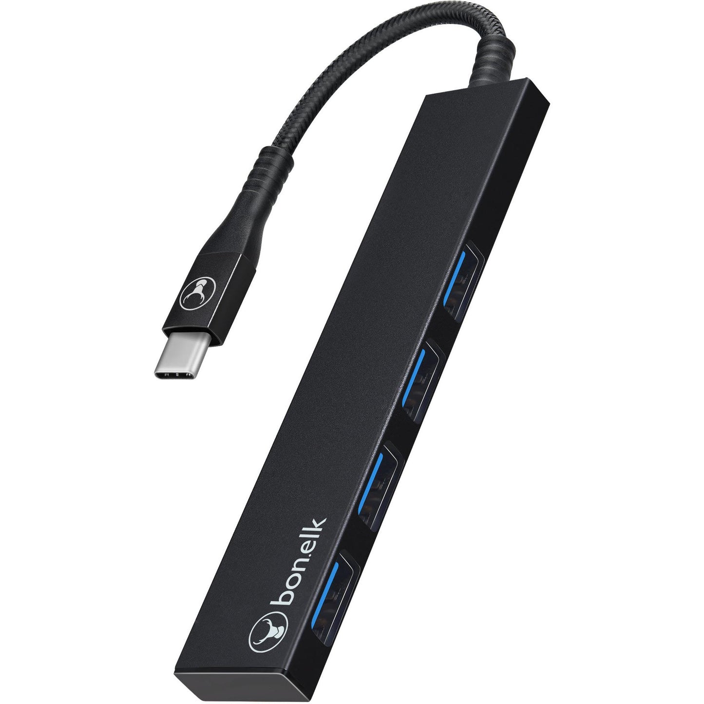 Bonelk Long-Life USB-C to 4 Port USB 3.0 Slim Hub (Black)