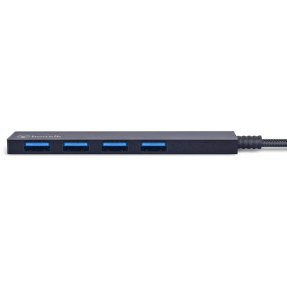 Bonelk Long-Life USB-C to 4 Port USB 3.0 Slim Hub (Black)