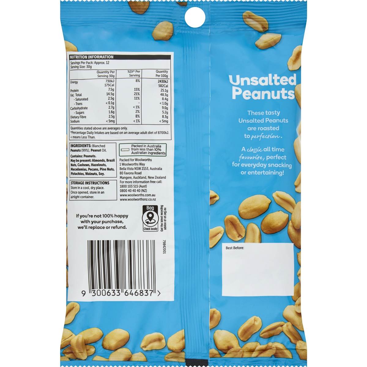 Woolworths Peanuts Unsalted 375g