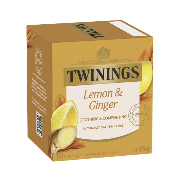 TWININGS LEMON & GINGER INFUSIONS TEA BAGS 10 PACK