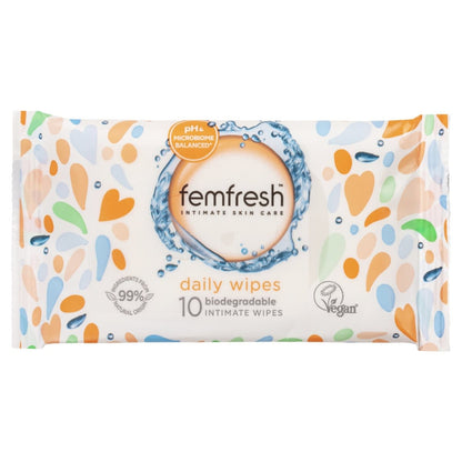 10 Pack Femfresh Intimate Skincare Daily Wipes - Aloe Vera and Calendula Extracts