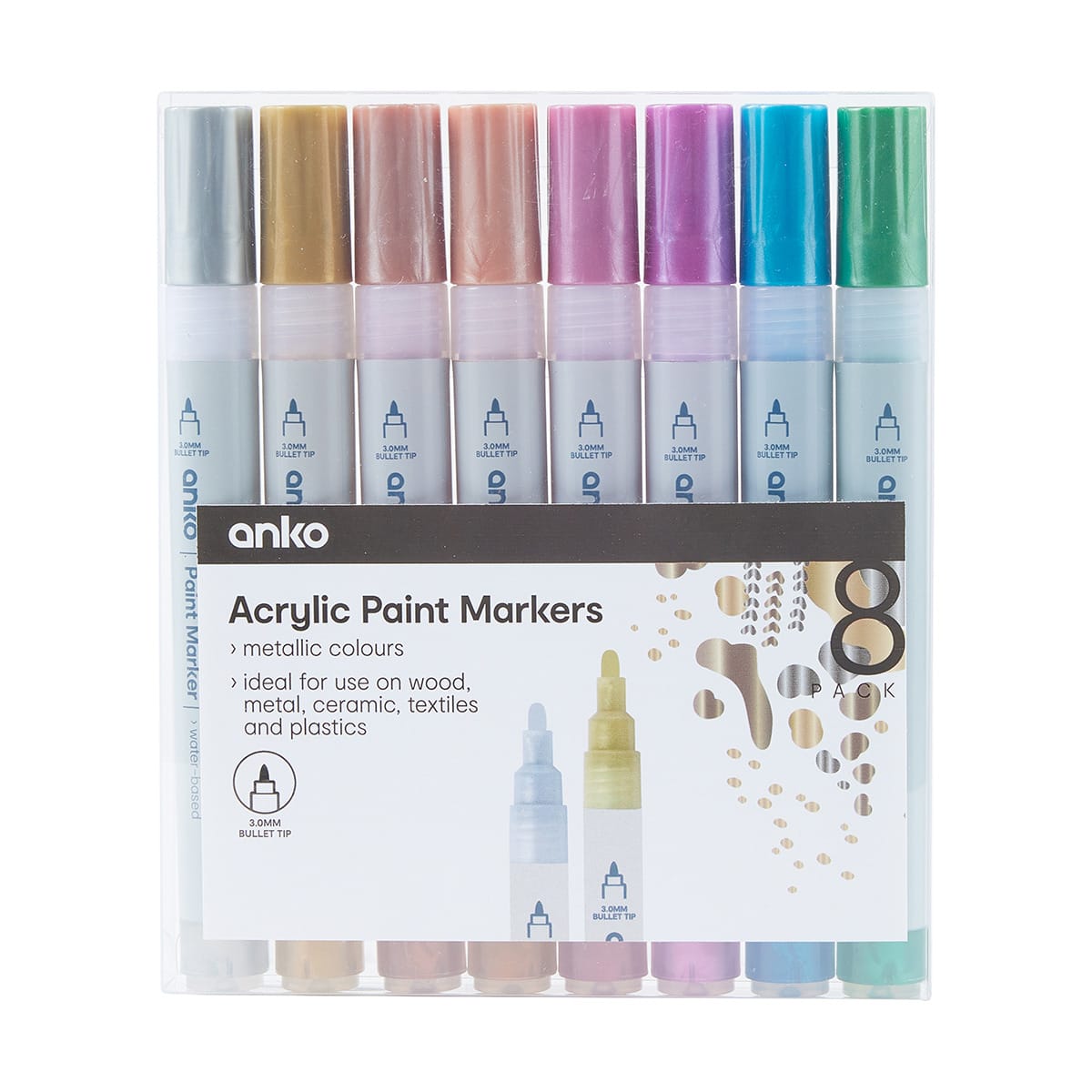 8 Pack Acrylic Paint Markers - Metallic