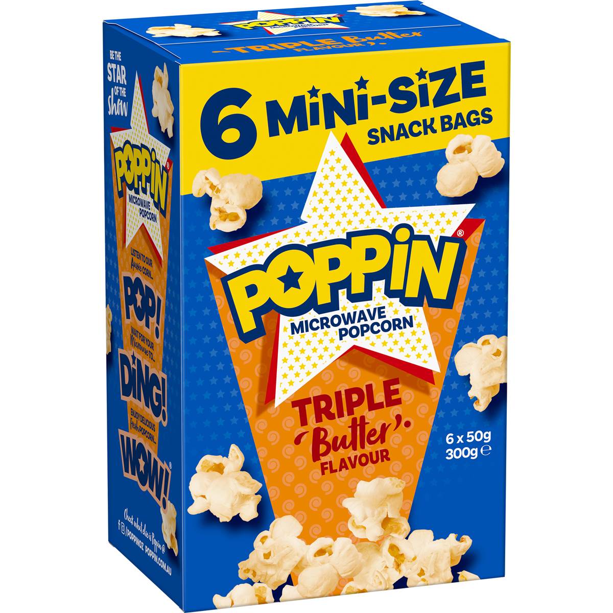 Poppin Triple Butter Microwave Popcorn Mini-Size Snack Bags 300g