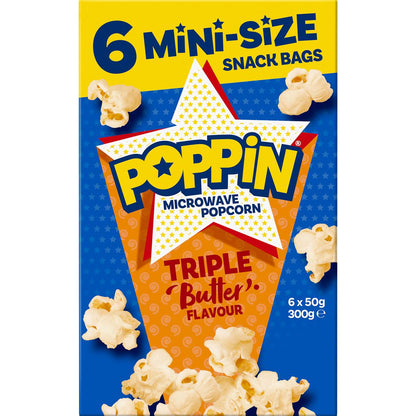 Poppin Triple Butter Microwave Popcorn Mini-Size Snack Bags 300g