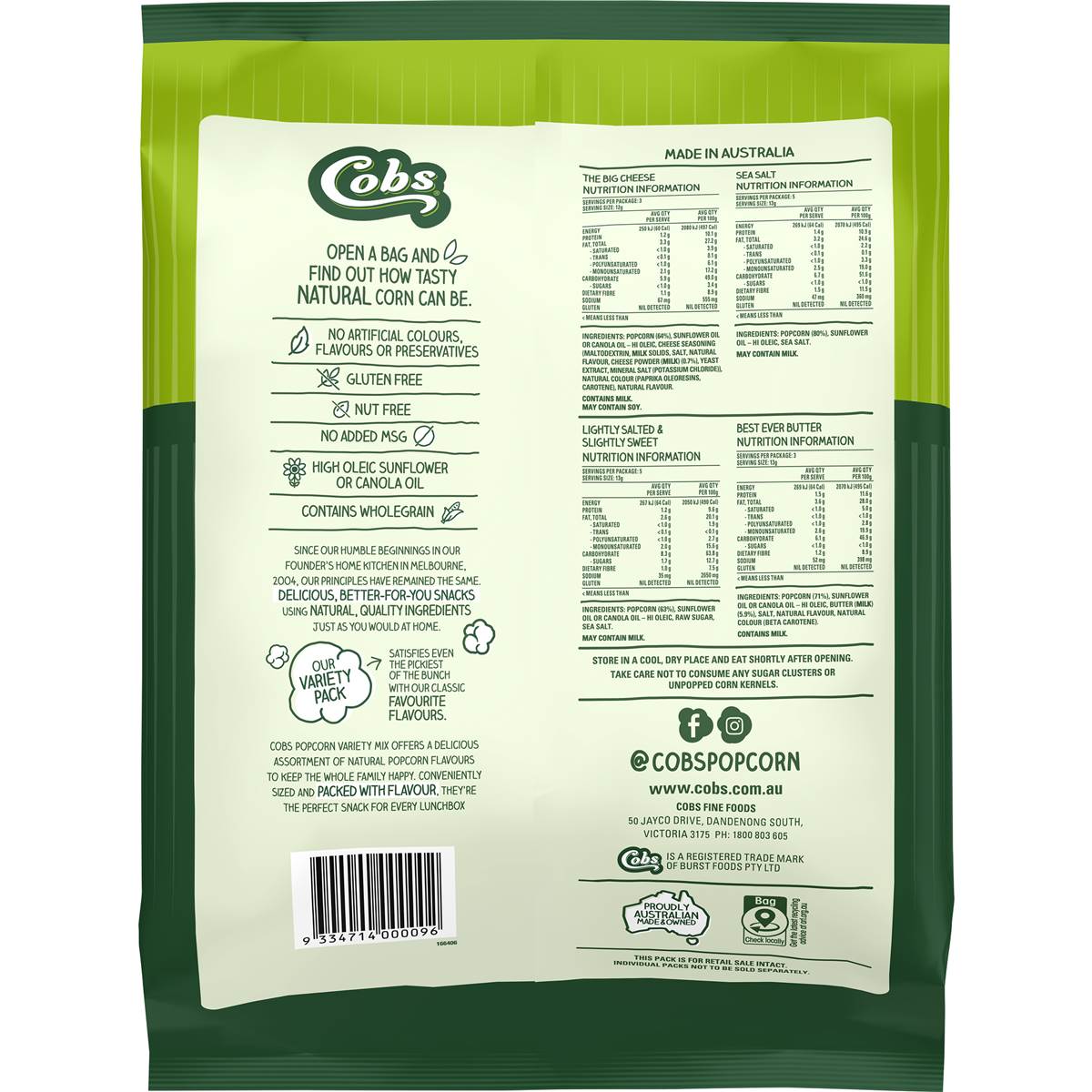Cobs Natural Popcorn Variety 16 Pack 205g