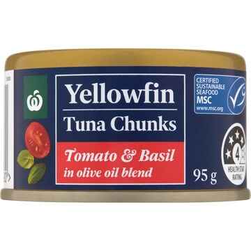 Woolworths Yellowfin Tuna Chunks Olive Oil With Tomato Basil 95g