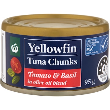 Woolworths Yellowfin Tuna Chunks Olive Oil With Tomato Basil 95g