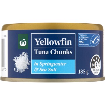 Woolworths Yellowfin Tuna Chunks Springwater & Sea Salt 185g