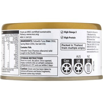 Woolworths Yellowfin Tuna Chunks Springwater & Sea Salt 185g