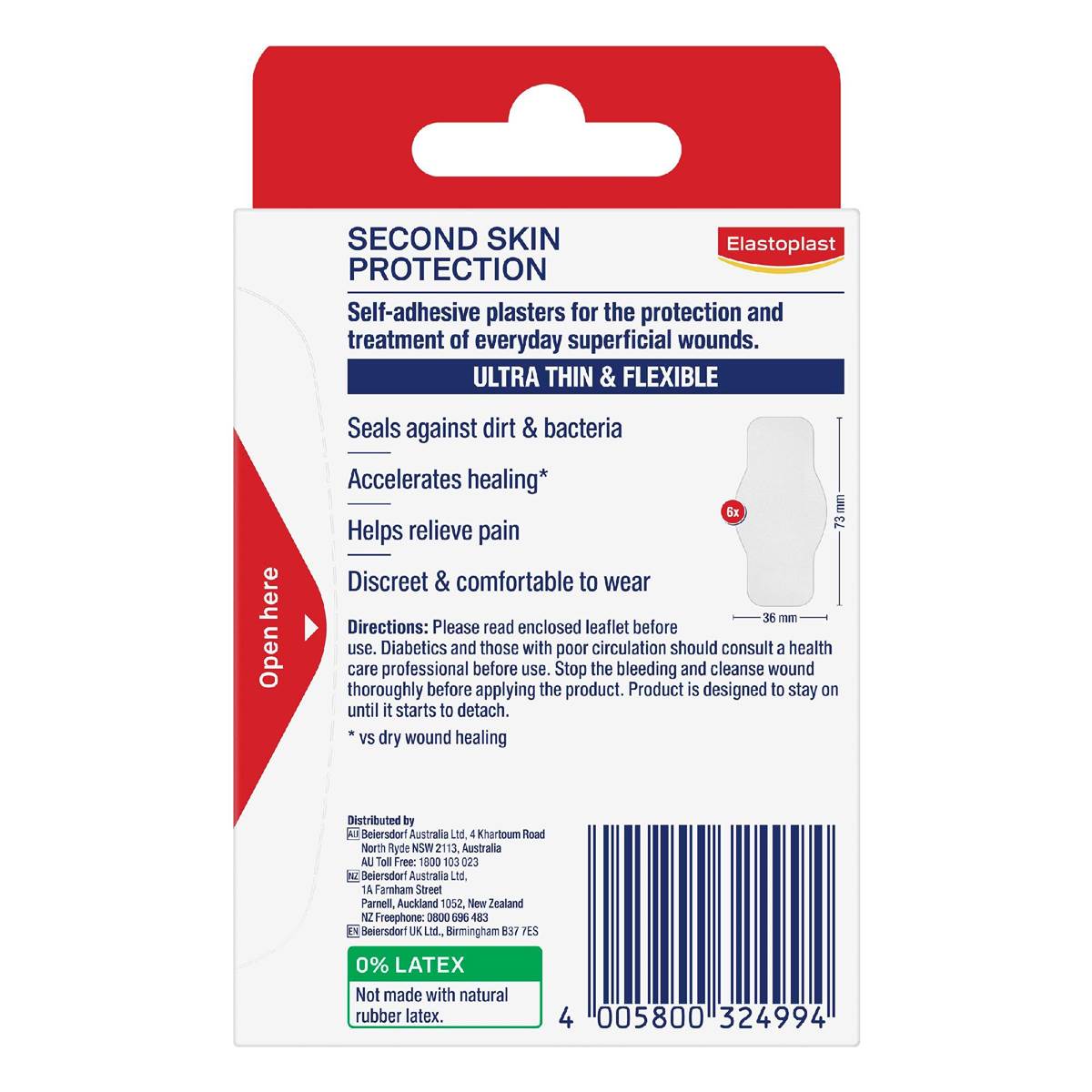 Elastoplast Plasters Strips Second Skin Protection 6 pack