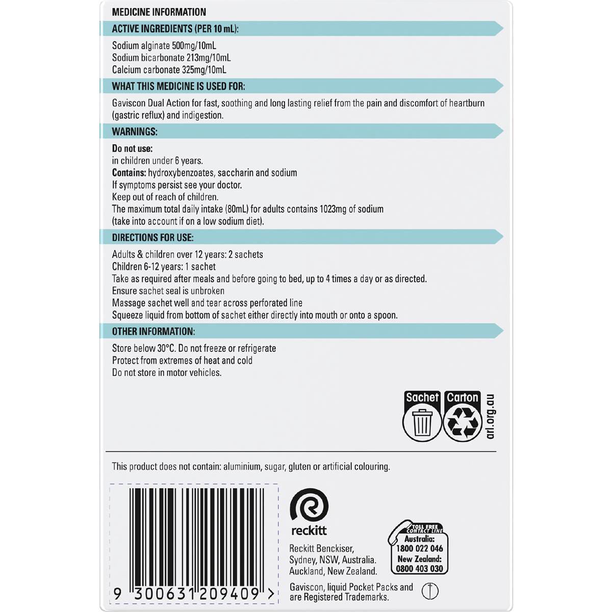 Gaviscon Dual Action Heartburn Relief Liquid Satchets Peppermint 24 pack