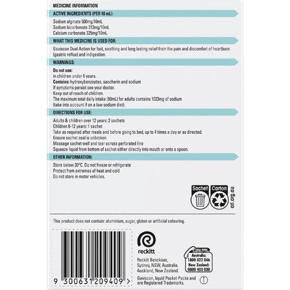 Gaviscon Dual Action Heartburn Relief Liquid Satchets Peppermint 24 pack