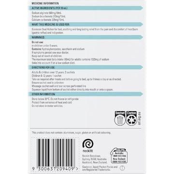Gaviscon Dual Action Heartburn Relief Liquid Satchets Peppermint 24 pack
