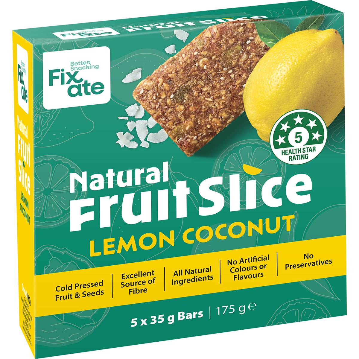 Fixate Natural Fruit Lemon Coconut 5 Pack 175g