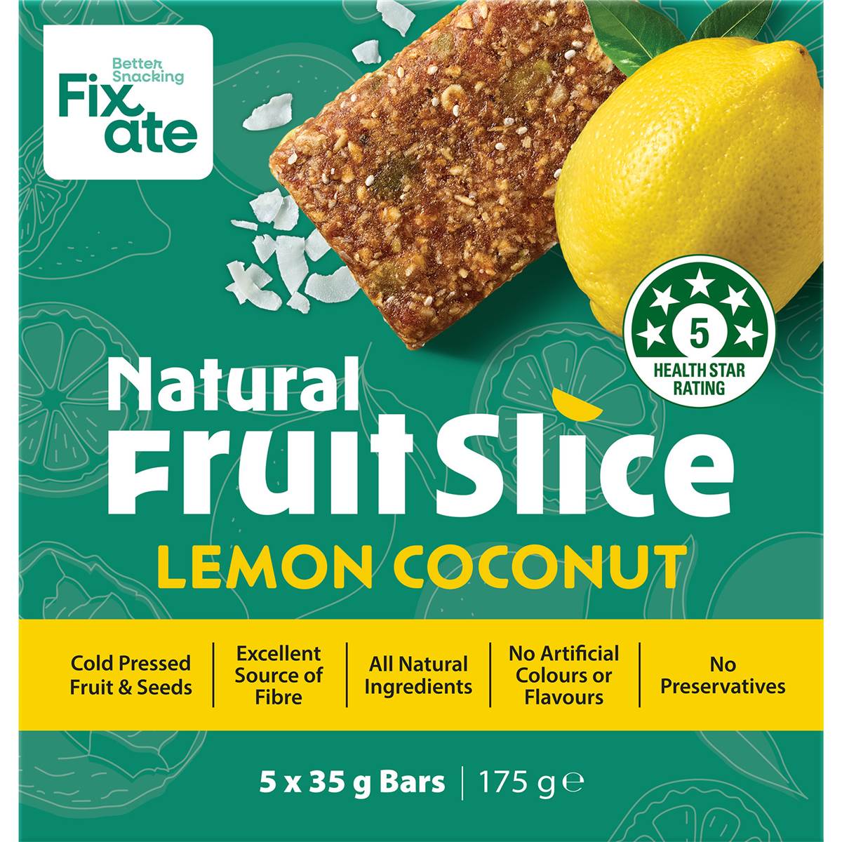 Fixate Natural Fruit Lemon Coconut 5 Pack 175g
