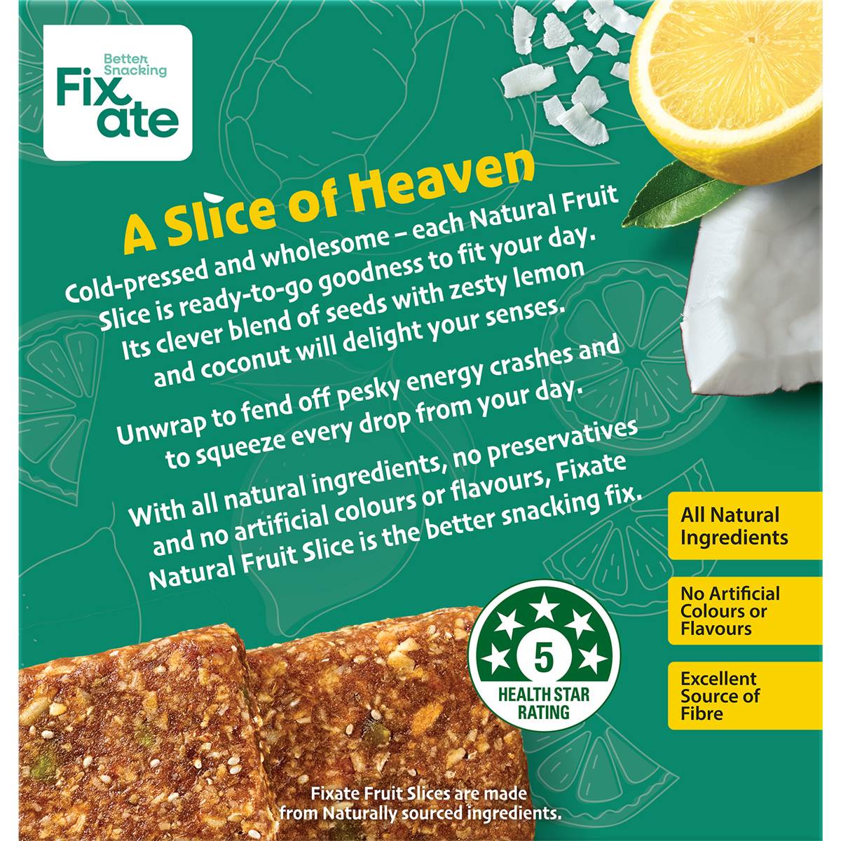 Fixate Natural Fruit Lemon Coconut 5 Pack 175g