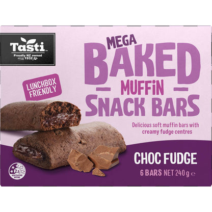 Tasti Mega Baked Muffin Snack Bars Choc Fudge 6 Pack 240g