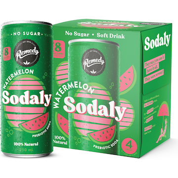 Remedy Sodaly Prebiotic Soda Cans Watermelon 250mL x 4 pack