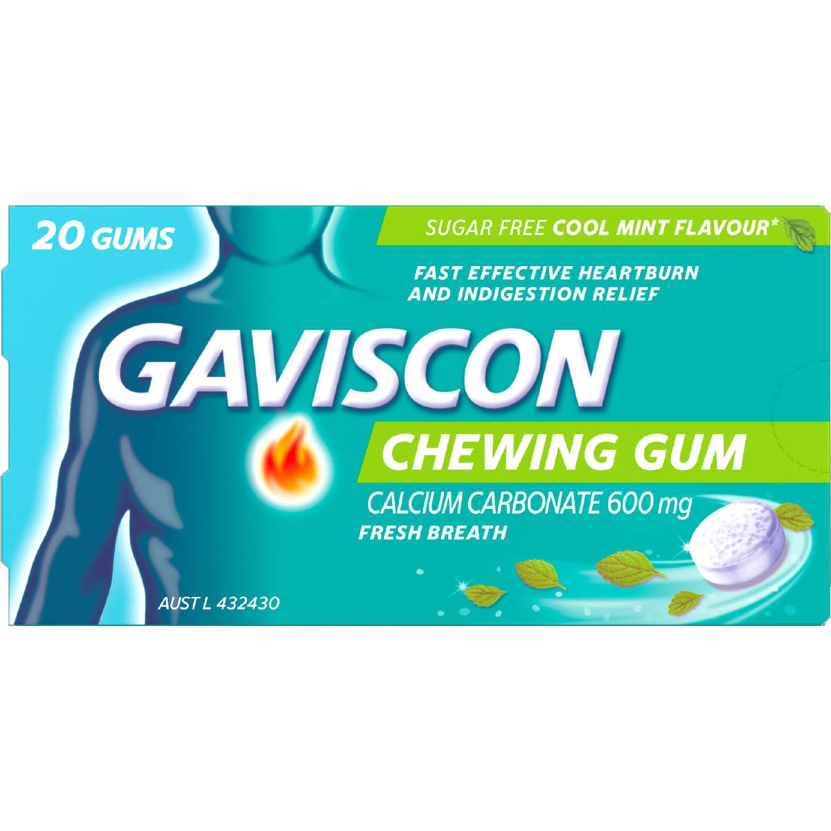 Gaviscon Heartburn & Indigestion Chewing Gum Cool Mint 20 pack