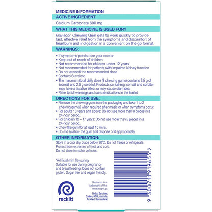 Gaviscon Heartburn & Indigestion Chewing Gum Cool Mint 20 pack